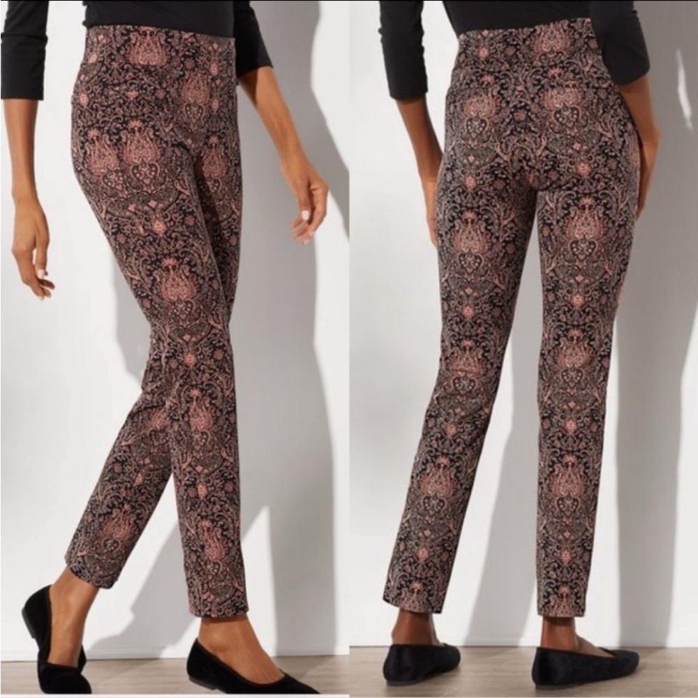 Soft Surroundings Chic Black and Pink Patterned Women's Cropped Pants SZ Medium - Picture 1 of 13